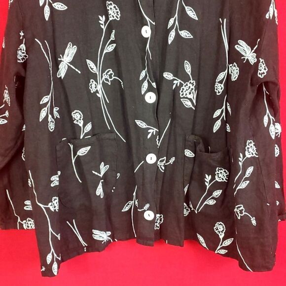 ALY WEAR Vintage Linen Floral Dragonfly Button Down Womens Size Small Lagenlook - Picture 3 of 9